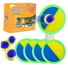 Outdoor Games - Beach Toys, Toss and Ball Set with 4 Paddles and 3 Yellow