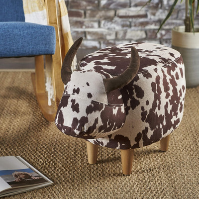 Bessie Velvet Cow Ottoman - Stylish Brown & Natural Patterned Accent Piece