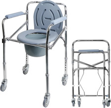 Bedside Commode Chair with Wheels, Heavy Duty Steel Frame Portable Toilets for E