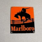 VINTAGE 12” MARLBORO COWBOY HORSE PORCELAIN SIGN CAR GAS TRUCK MOTORCYCLE