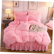 Luxury Plush Shaggy Duvet Cover Set 1 Faux Fur Duvet Cover  2 Queen Pink