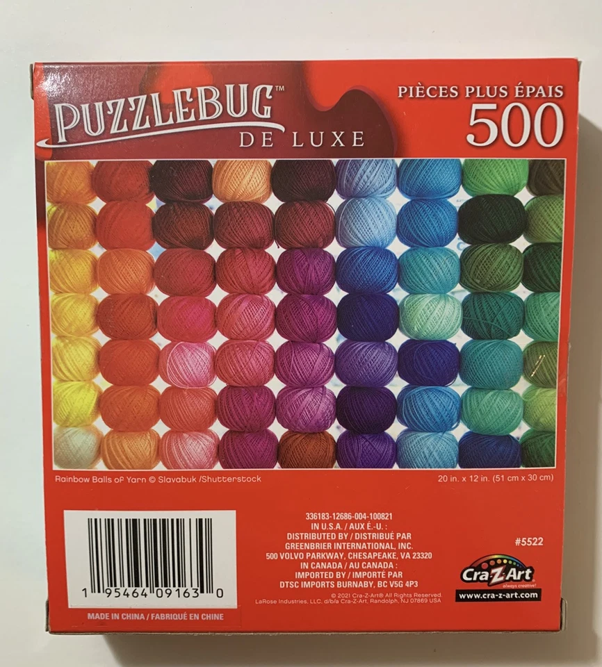 NEW & SEALED Puzzlebug 500 Piece Puzzle Rainbow Balls Of Yarn  20 X 12 - Image 2 of 2