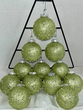 12 Vickerman 3" Plastic Hail Ball Ornaments in Glitter Lime Green shatterproof