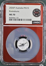 Beautiful 2026 P AUSTRALIA PLATINUM $15 KOOKABURRA ✪ NGC MS-70 1/10 OZ COIN 3456.70 per troy oz