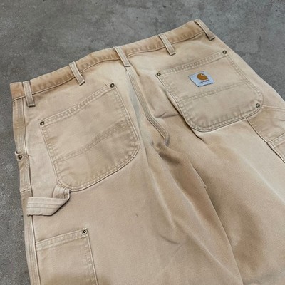 VTG Carhartt Double Knee Pants Mens 36x30 Tan Distressed Union