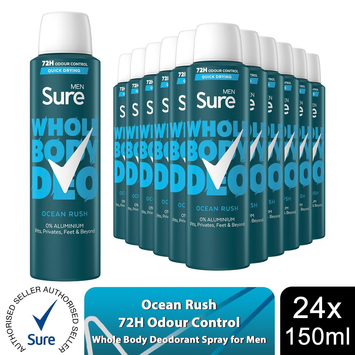 Sure Men's White Whole Body 'Deodorant Spray' Ocean Rush W/ 72H Odour Control 150Ml, 3Pack In - Image 6