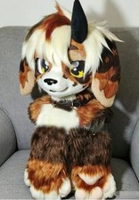 Fursuit Long haired Dog Fox Mascot Party Halloween Fur Cosplay head claws