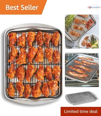 Oven Crisp Baking Tray and Rack Set Aluminum Half Sheet Air Fry Broil Bake