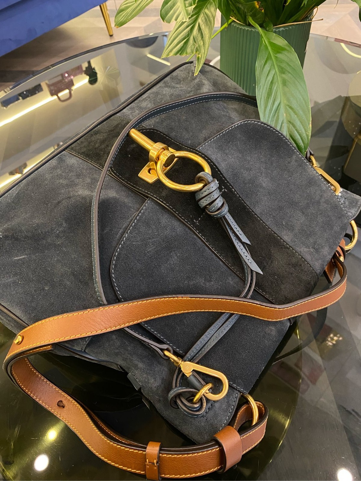 Chloe Lexa Large Gray Suede Gold Lock Shoulder Bag For Women image 5