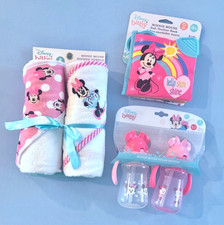 New Disney Baby Minnie Mouse Gift Lot Age 0 3pcs Sippers, Hooded Towels  Book