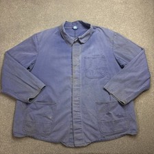 VTG French Jacket Adult 2XL XXL Blue Work Wear Faded Herringbone Distressed Mens