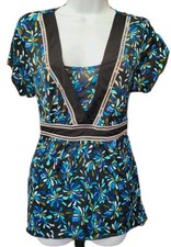Womens Y2K Whimsigoth Fairy Babydoll Top Tie Back Floral Stretch JR XL