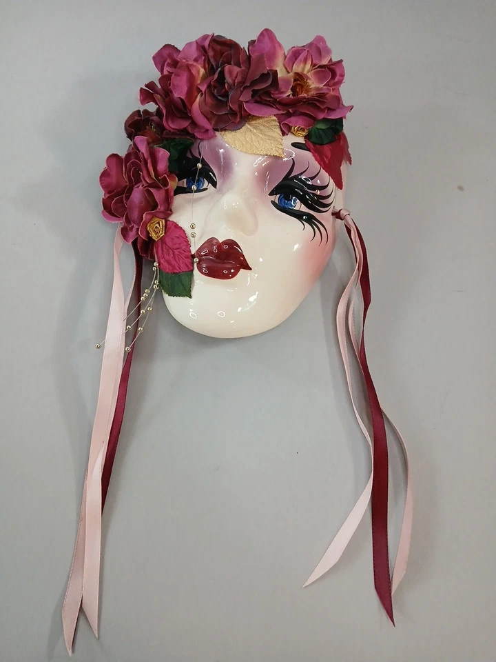 Hand Painted Woman Face Mask Mardi Gras, Signed Kathleen Thomas New Orleans  - Image 2 of 4