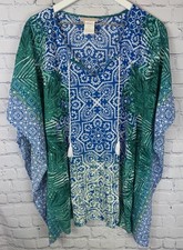 LA BLANCA tunica donna paisley oversize blu verde nuoto spiaggia copricostume caftano