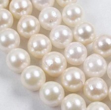 Natural 7-7.5mm White Saltwater Akoya Pearl Nearly Round Loose Beads 15" Strand