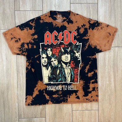 ACDC Highway to Hell Band T Shirt Mens 2XL Bleach Tie Dye Rock Graphic
