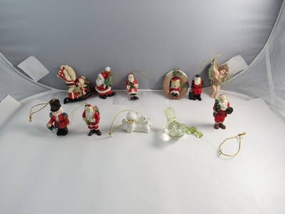 Vintage Christmas Ornaments Santa Angel Nutcracker Crystal Bird 2-3in Set Of 11