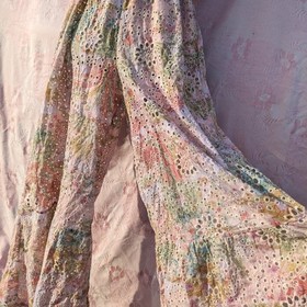 Eyelet Lace Wide Leg Jumpsuit Size L Pink Floral Smocked Fairy Cottage Pastel