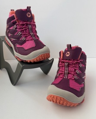 Merrell Chameleon 7 Access Mid Waterproof Hiking Boots, Girls Sz 13.5M, Berry