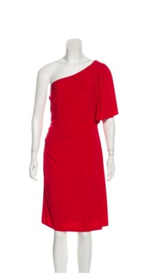 calvin klein one shoulder red dress Calvin Klein Red Crepe One-Shoulder Short Dress XL Calvin Klein