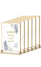 6 Pack 8.5 x 11 Acrylic Sign Holder with Gold Frames Vertical Stand Menu Holders