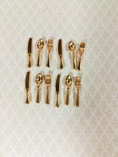 Dollhouse Miniature Gold Flatware Silverware Set 4 Place Settings 1:12 Scale