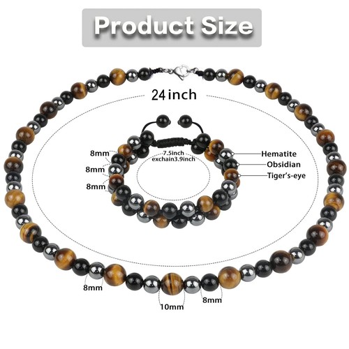 Triple Protection Necklace Bracelet Jewelry Sets Healing Crystal Chakra Necklace - Picture 13 of 20
