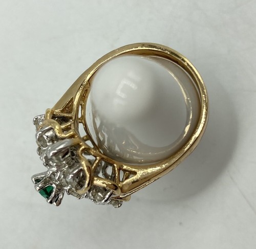 Vintage EDCO Rhinestone Cocktail Ring Size 8.25 Gold Tone Green Clear Cluster - Picture 6 of 10