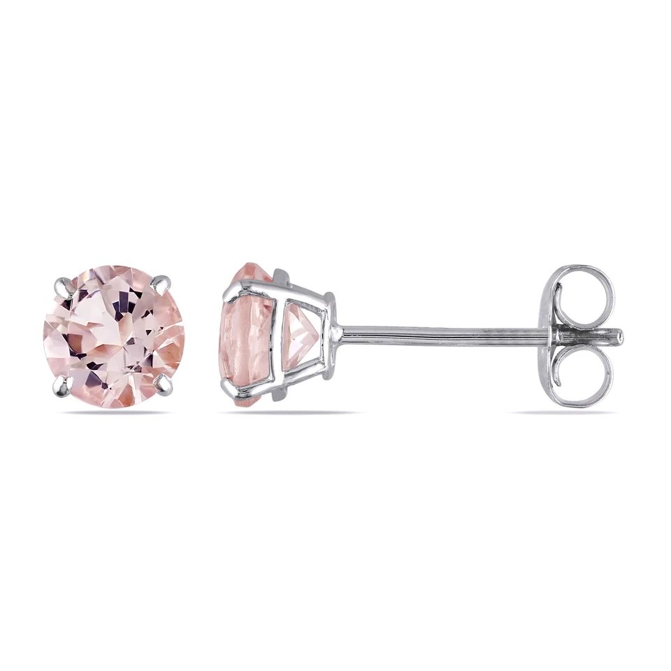 Amour 14k White Gold 1CT TGW Morganite Stud Earrings