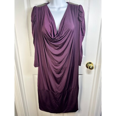 Bisou Bisou Purple Dress Studded Shoulders Cowl Neck Party Dress Size 10