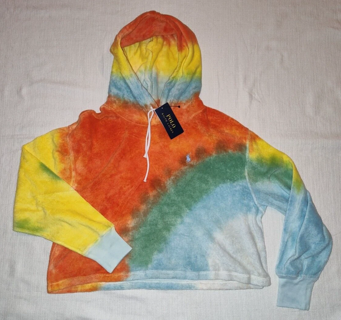 NEW Polo Ralph Lauren Womens Terry Cloth Tie Dye Cropped Hoodie