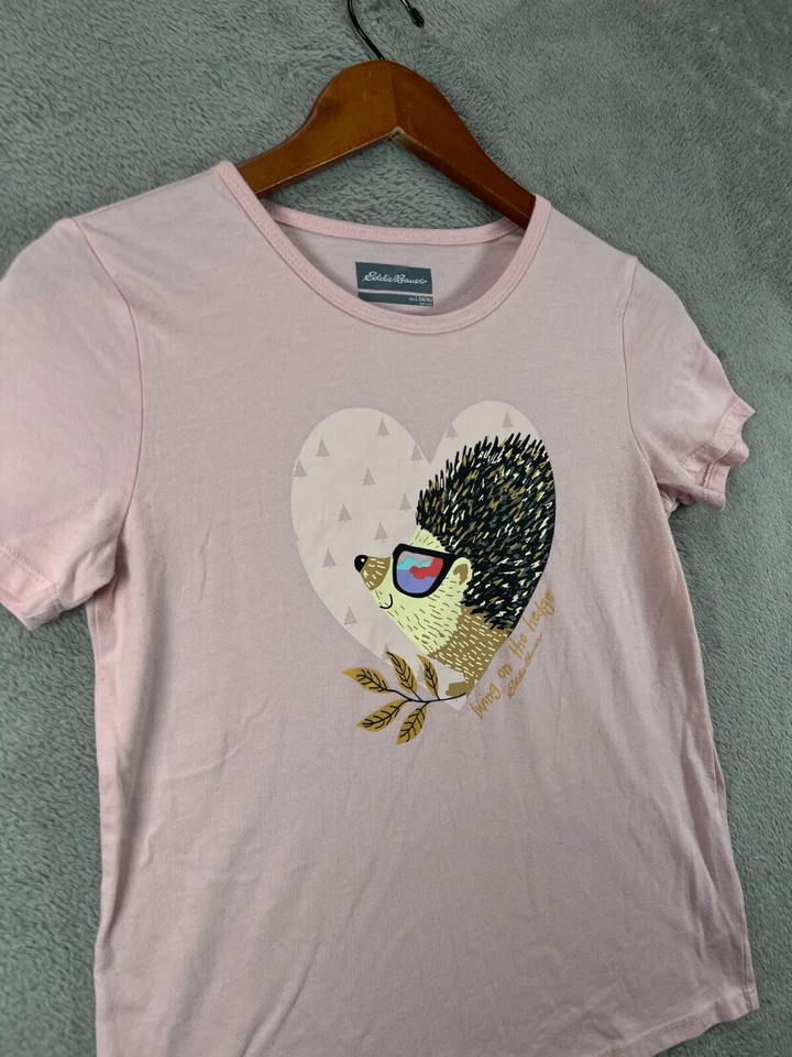 Camiseta Eddie Bauer infantil meninas grandes 14 rosa ouriço logotipo gráfico coração manga curta - Imagem 3 de 4