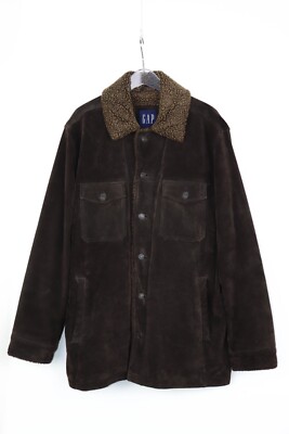 GAP Vintage Dark Brown Calf Suede Leather Sherpa Jacket Coat Size