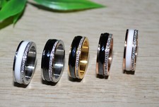 KERAMIK Ring STRASS silber rose gold Fingerring weiß schwarz 6mm LUXUS + AUSWAHL