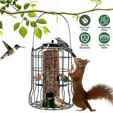 Wild Bird Feeder Squirrel-Proof Chew-Proof Metal Hanging Seed w/ 4 Feeding Ports