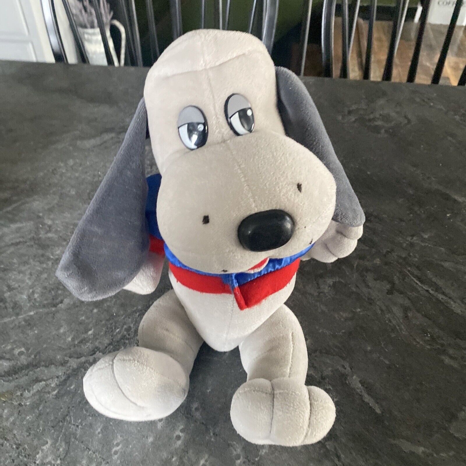 Rare Vtg 80's Tonka Pound Puppy Jointed Posable Grey Dog Plush Satin Jacket 16"O