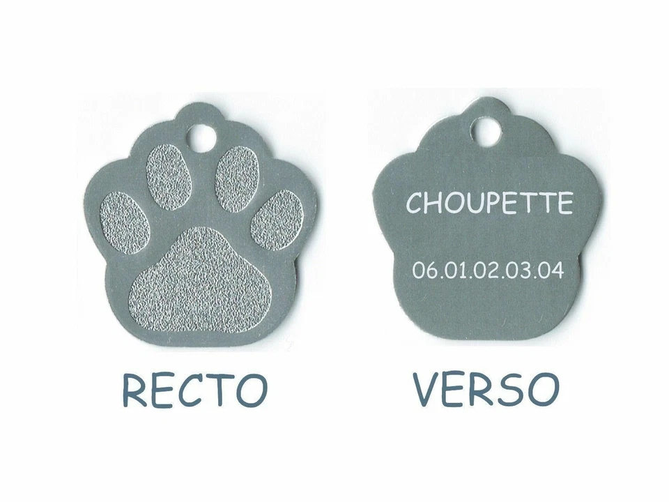 medaille gravee chien ou chat - modele petite patte de chat calinette - argent - Photo 1/1