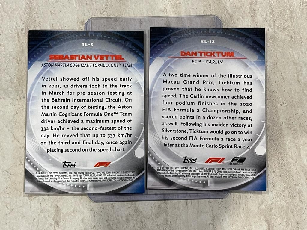 Vettel/Ticktum #RL-5/12 Redliners 2021 Topps Chrome F1 Insert Aston Carlin