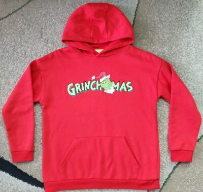 Grinchmas Big Kids Hoodie Grinch Red/Green Ugly Sweater Size 10-11 y.o.