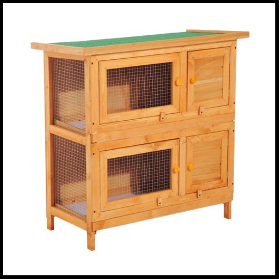 PawHut Double Decker Rabbit Hutch Bunny Cage Pet House Outdoor W/ Tray
