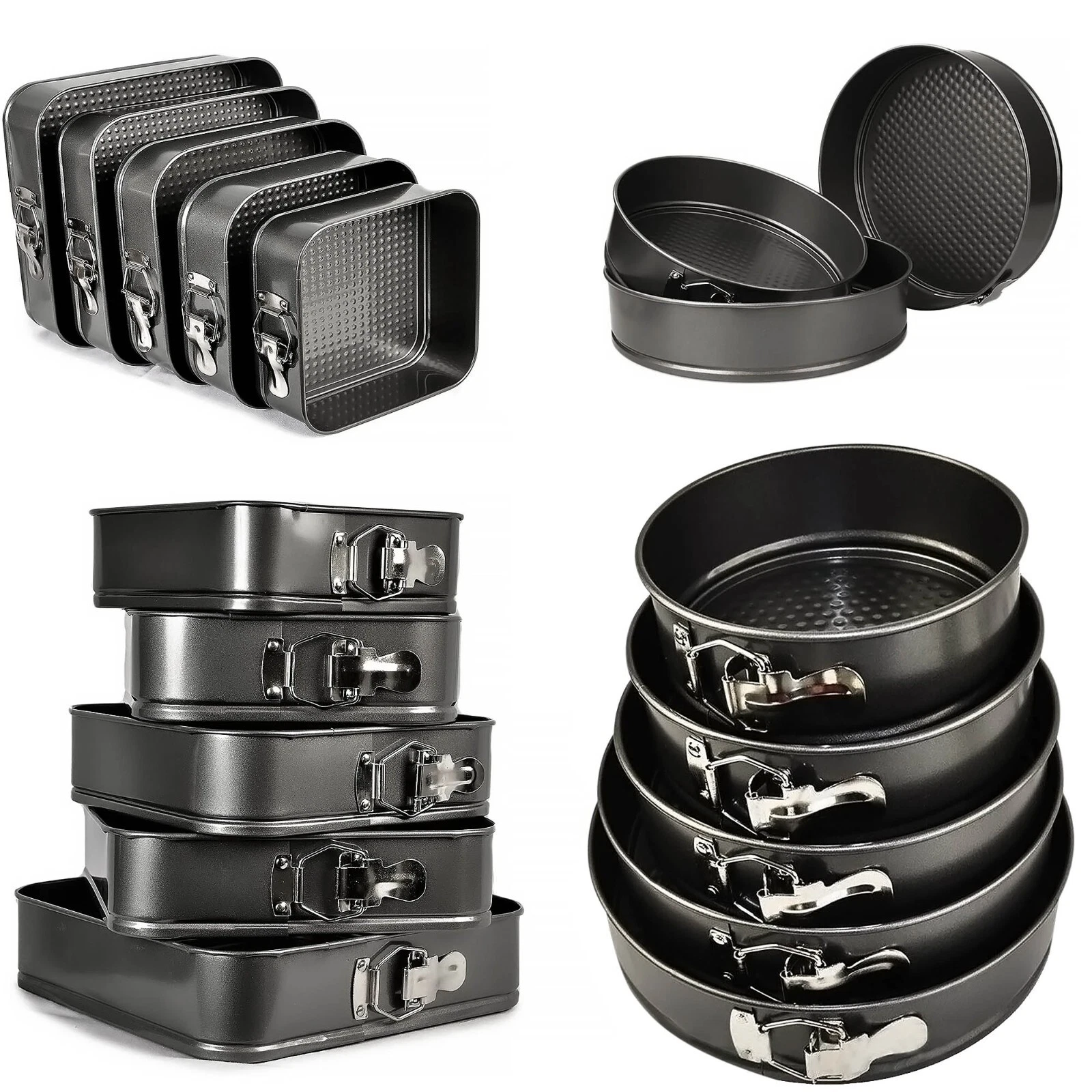 Square Round Cake Tins Baking Set of 5 Non Stick Bake Trays Wedding Tier UK