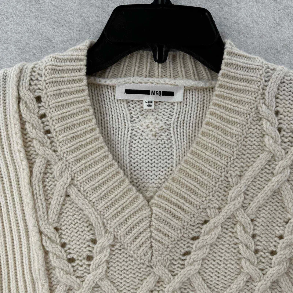 ПОТРЯСАЮЩИЙ MCQ Alexander McQueen кабель вязаный свитер XS кашемир альпака шерсти EUC - Изображение 4 из 4