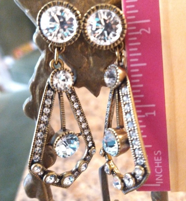 Rare Heidi Daus Clear Diamond Swarovski Crystal Art Deco Hollywood Glam Earrings - Image 4 of 4