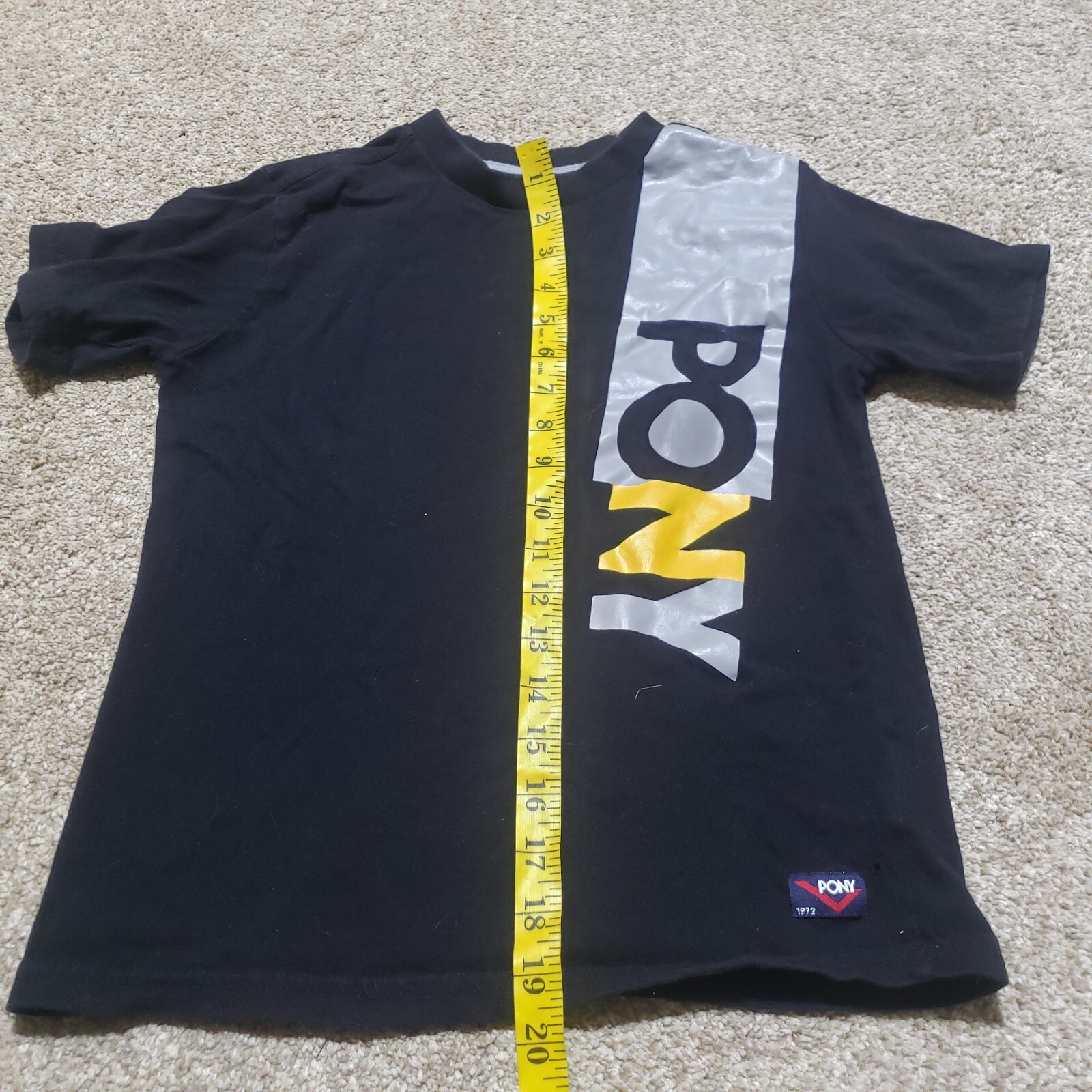 T shirt maglietta PONY tinta unita nera manica corta ragazzo bambino taglia S small (8)