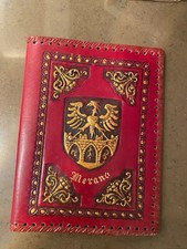 Buchhülle Bucheinband Leder ca. 1950er Jahre "Merano" geprägt rot-braun