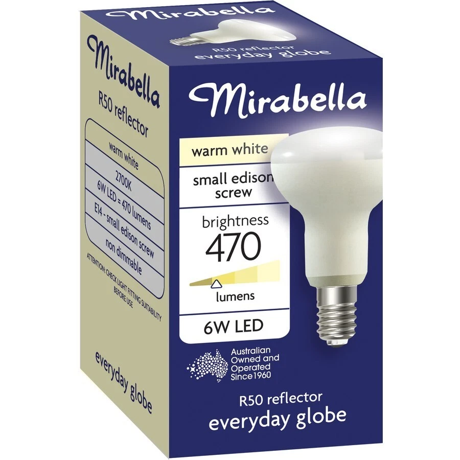 Mirabella LED R50 SES 6W 470 Lumens Warm White Globe AUSTRALIA BRAND
