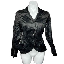 Lola & Sophia Velvet Black Camo Button Up Jacket Business Work Formal Size Small
