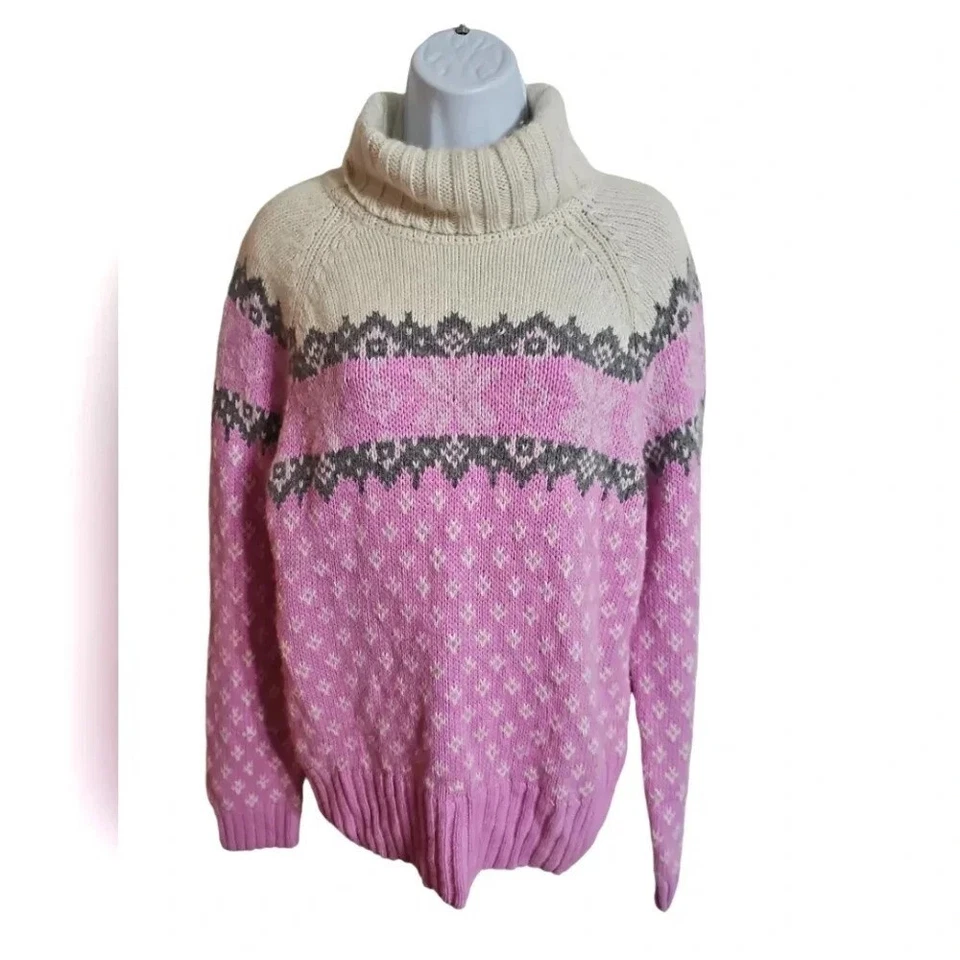 Suéter Vintage Route 66 Rosa Blanco Fair Isle Cuello Alto Grande Años 90 Kmart Angora Foto 2 de 4