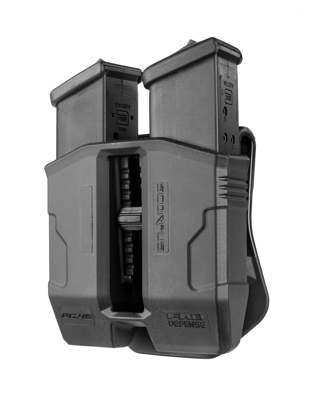 Scorpus Double Magazine Pouch for Glock .45/10mm, Paddle+Belt, Black, SC-PG45B-image