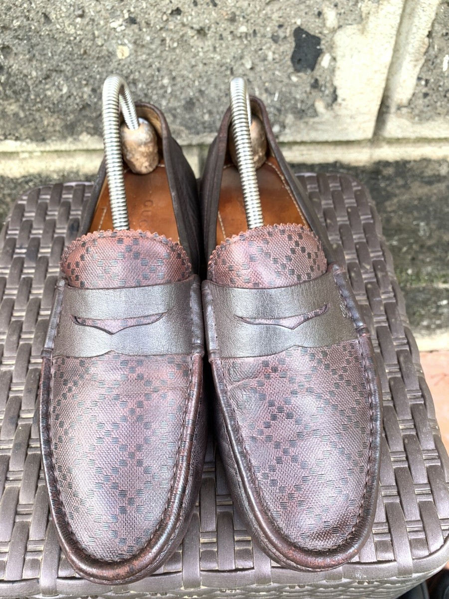 Gucci 255350 Diamante Brown Leather Loafers US 7.5 | eBay